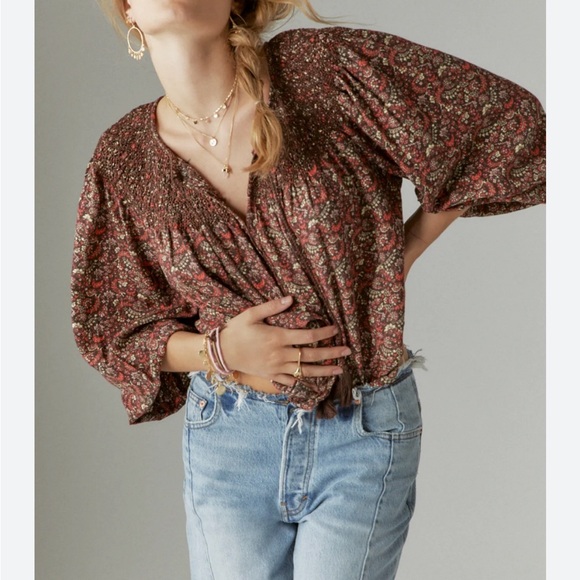 Lucky Brand Tops - Lucky Brand Printed Smocked Peasant Blouse womens S cottagecore boho western